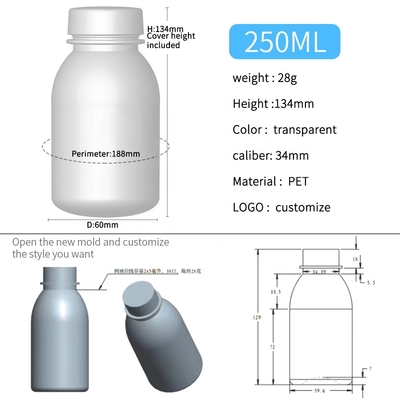 محصولات خانگی بطری های پلاستیکی شفاف PET 34 میلی متری 250 میلی لیتری 28 گرمی